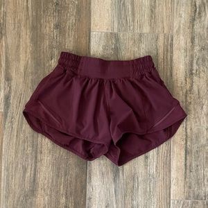 lululemon maroon hotty hot shorts